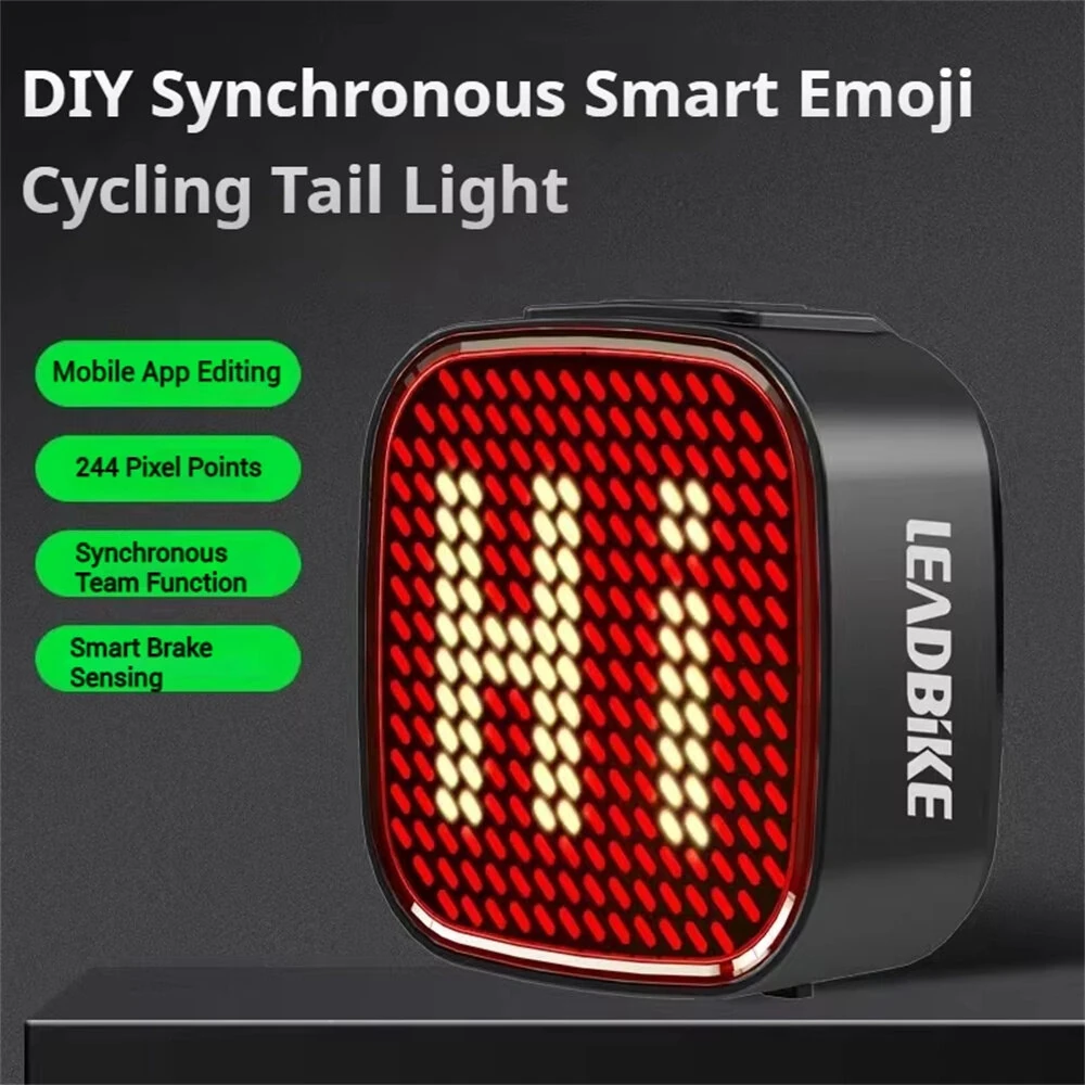 Leadbike DIY Synchronous Smart Taillight 244 Pixels Mobile App Pattern Edit Brake Sensing Dual Mount Type-C Rechargeable Bicycle Rear Light for Cycling Fun — view 3