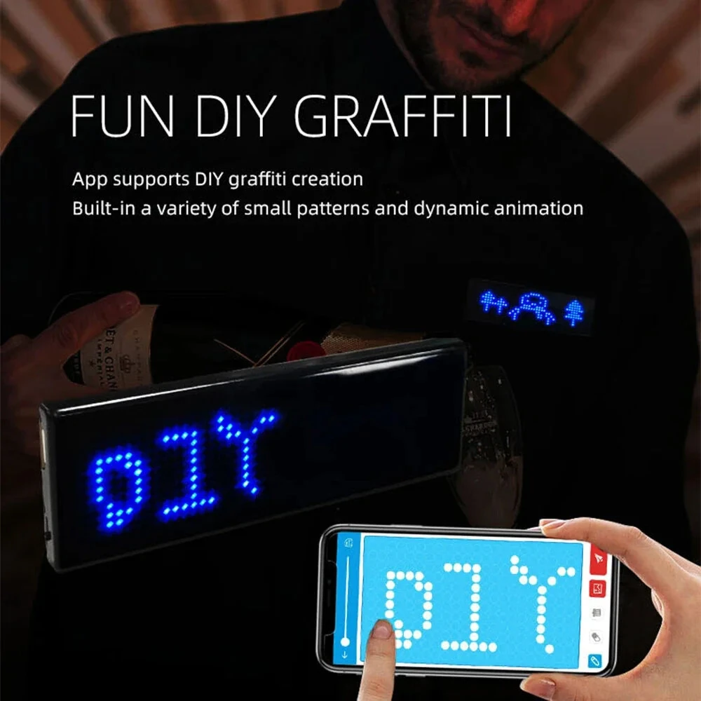 LED Chest Badge Decorative Screen with USB Charging Bluetooth Multi-language LED Digital Badge USB Rechargeable DIY HD Text Badge Scrolling LED Label Display Light — view 3