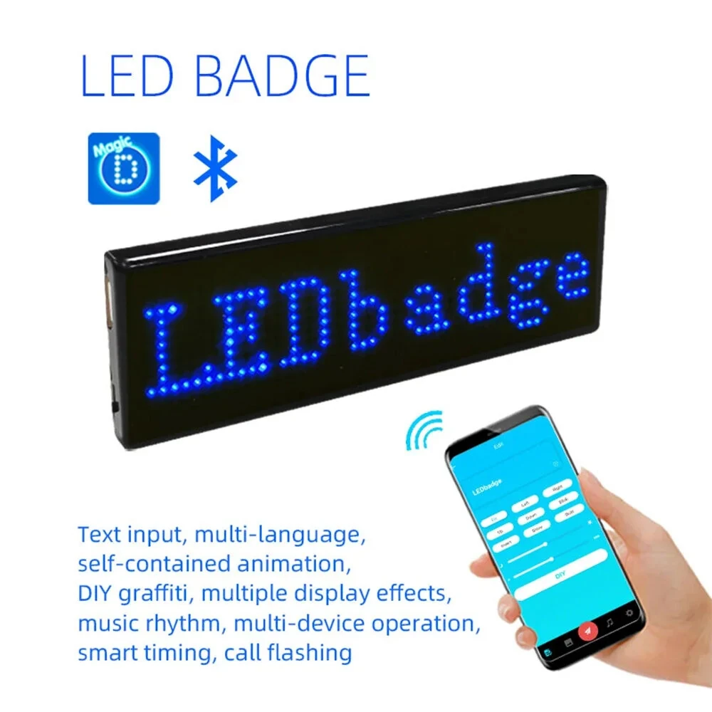 LED Chest Badge Decorative Screen with USB Charging Bluetooth Multi-language LED Digital Badge USB Rechargeable DIY HD Text Badge Scrolling LED Label Display Light — view 8