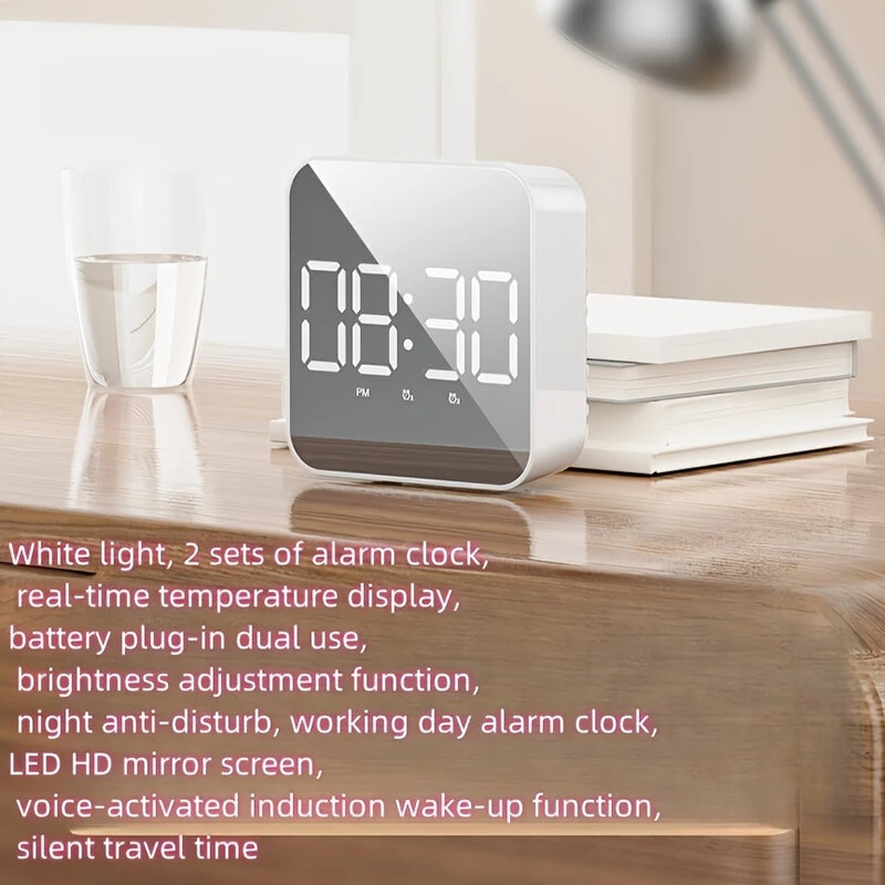 LED Clock Student Alarm Clock Plug-In Dual-Purpose Large Screen Display Digital Clock Voice-Controlled Temperature Clock — view 7