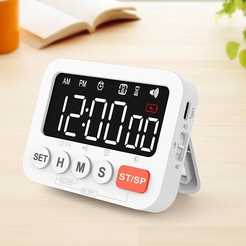 LED Digital Display Alarm Clock Timer Clock Timer Kitchen Baking Countdown Timer Time Reminder with 4 Brightness Levels Adjustment — Pricio