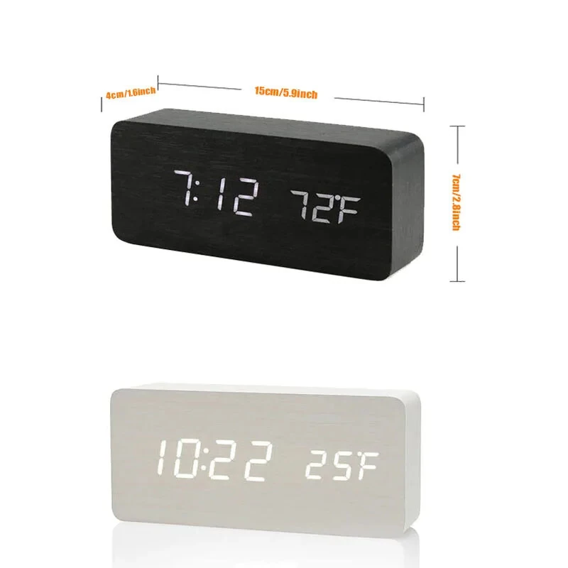 LED Electronic Wooden Alarm Clock Time Temperature Display USB + Battery Dual Power Supply Digital Alarm Clock LED Alarm Clock with Temperature Desk Clocks for Office Bedside Clock — view 9