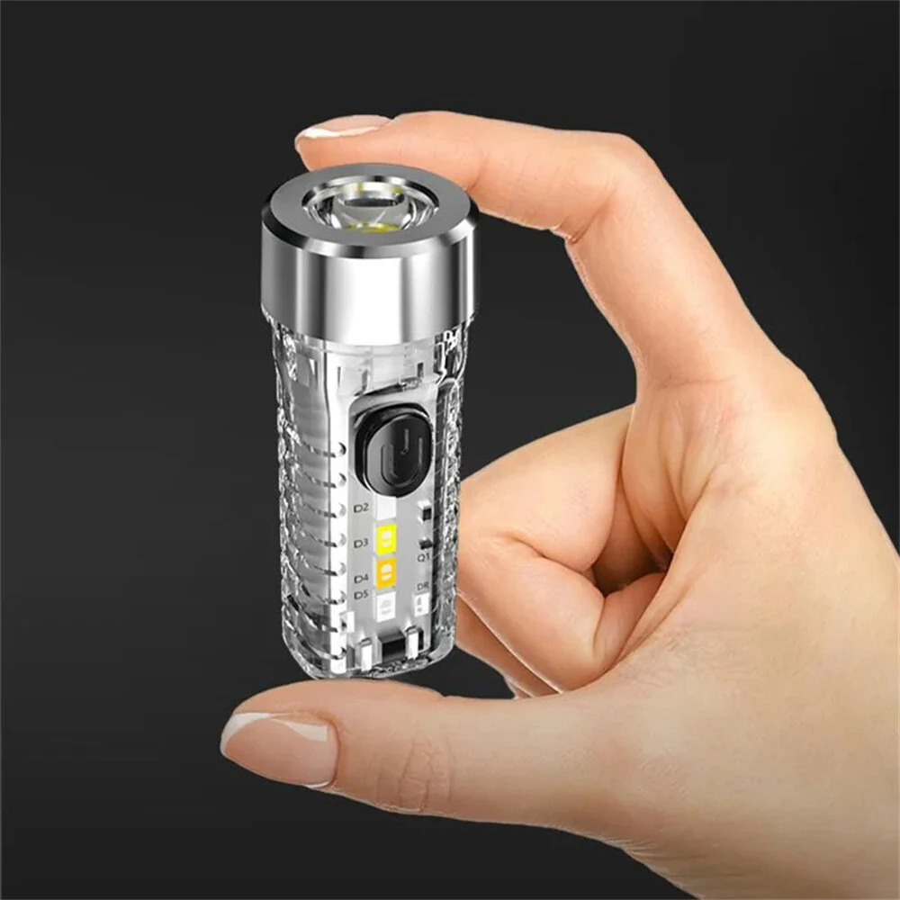 LED Mini Keychain Flashlight Portable Keyring Pocket Torches Type-C USB Charging for Outdoor Camping Hiking Emergency Lighting — view 6