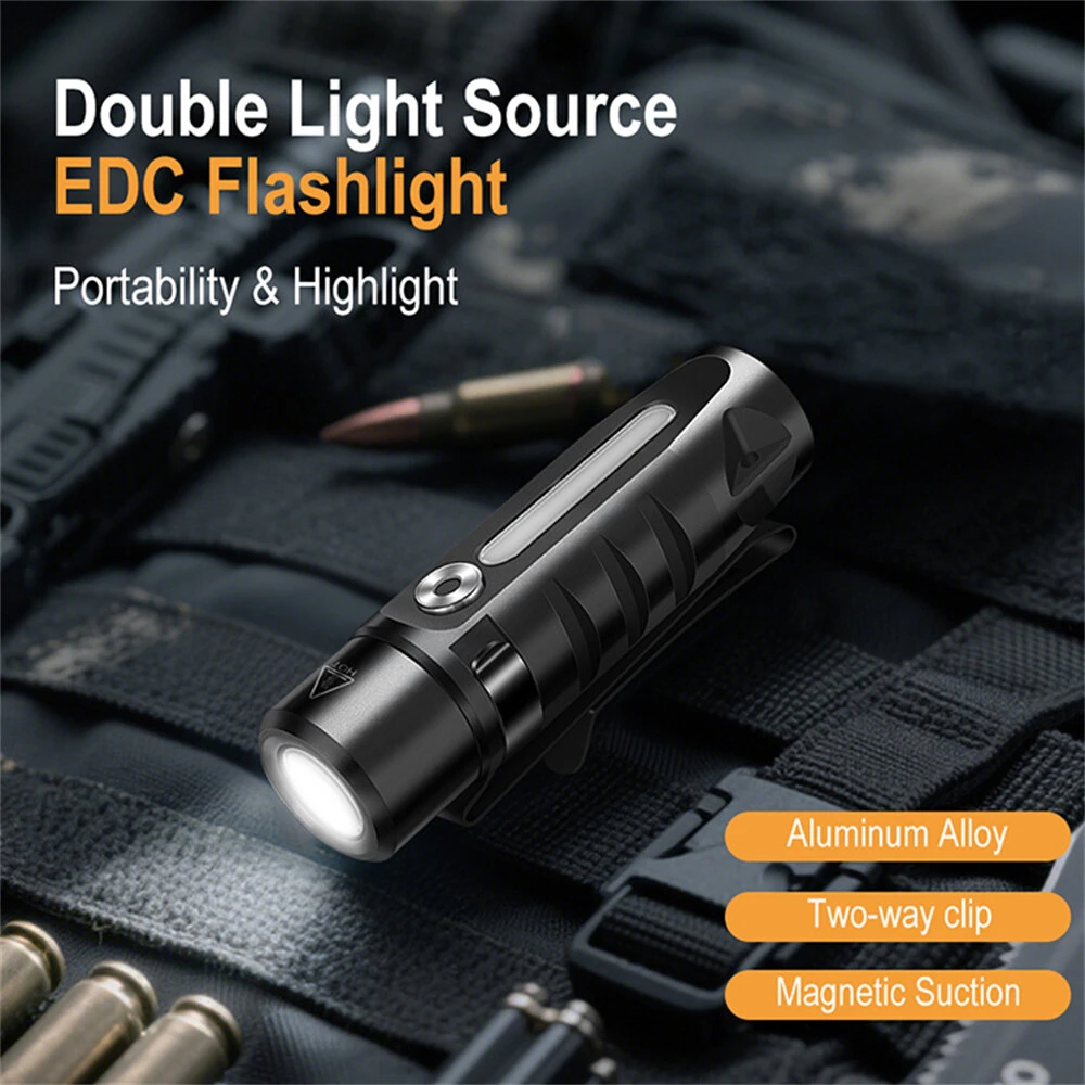 LED Mini Waterproof USB-C Rechargeable Flashlight with Clip & Magnetic Metal Conveniently Flashlight Suitable for Hiking Camping — view 5