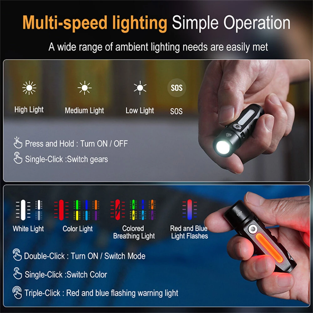 LED Mini Waterproof USB-C Rechargeable Flashlight with Clip & Magnetic Metal Conveniently Flashlight Suitable for Hiking Camping — view 6
