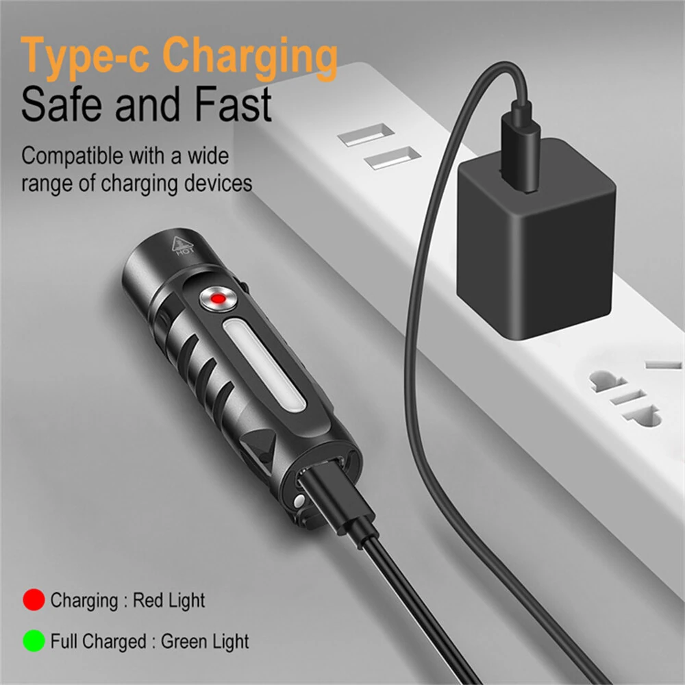 LED Mini Waterproof USB-C Rechargeable Flashlight with Clip & Magnetic Metal Conveniently Flashlight Suitable for Hiking Camping — view 9