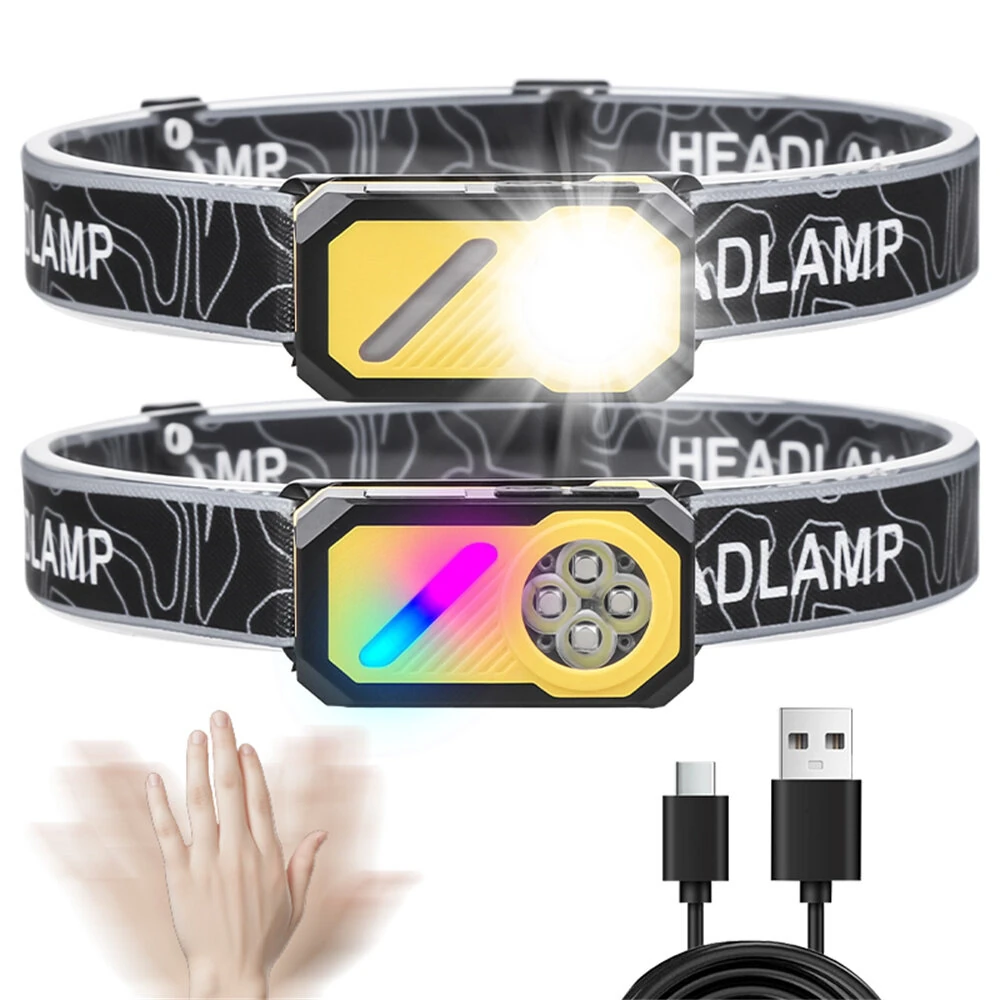LED Multi-Source Sensor Headlamp, Portable Running Light With Cap Clip Magnet, Rgb Ambient Light, Digital Display Headlamp For Fishing Camping Hiking,Running — image 1
