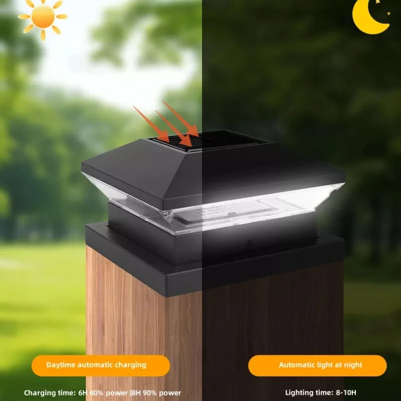 LED Solar Post Light 3000K+6000K Outdoor Transparent Garden Fence Villa Gate Post Lamp Courtyard Wall Lace Column Lamp  IP65 Waterproof — view 6
