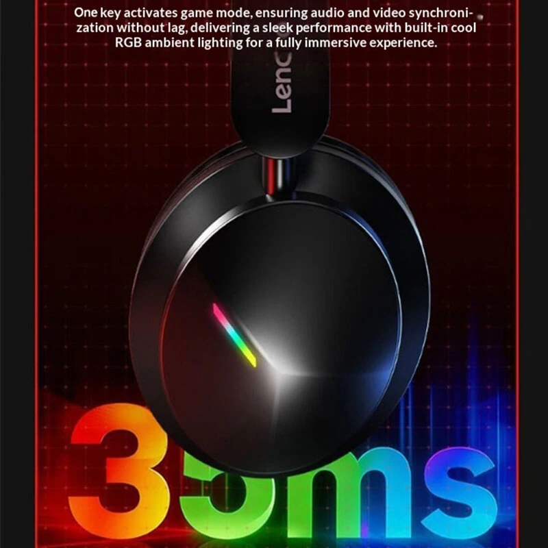 LENOVO EH140 RGB Game Headset Wireless bluetooth Headphone 40mm Speaker 720° Dynamic Spatial Sound ENC Call Noise Cancelling Low Delay Support 3.5mm Audio Headphones — view 7