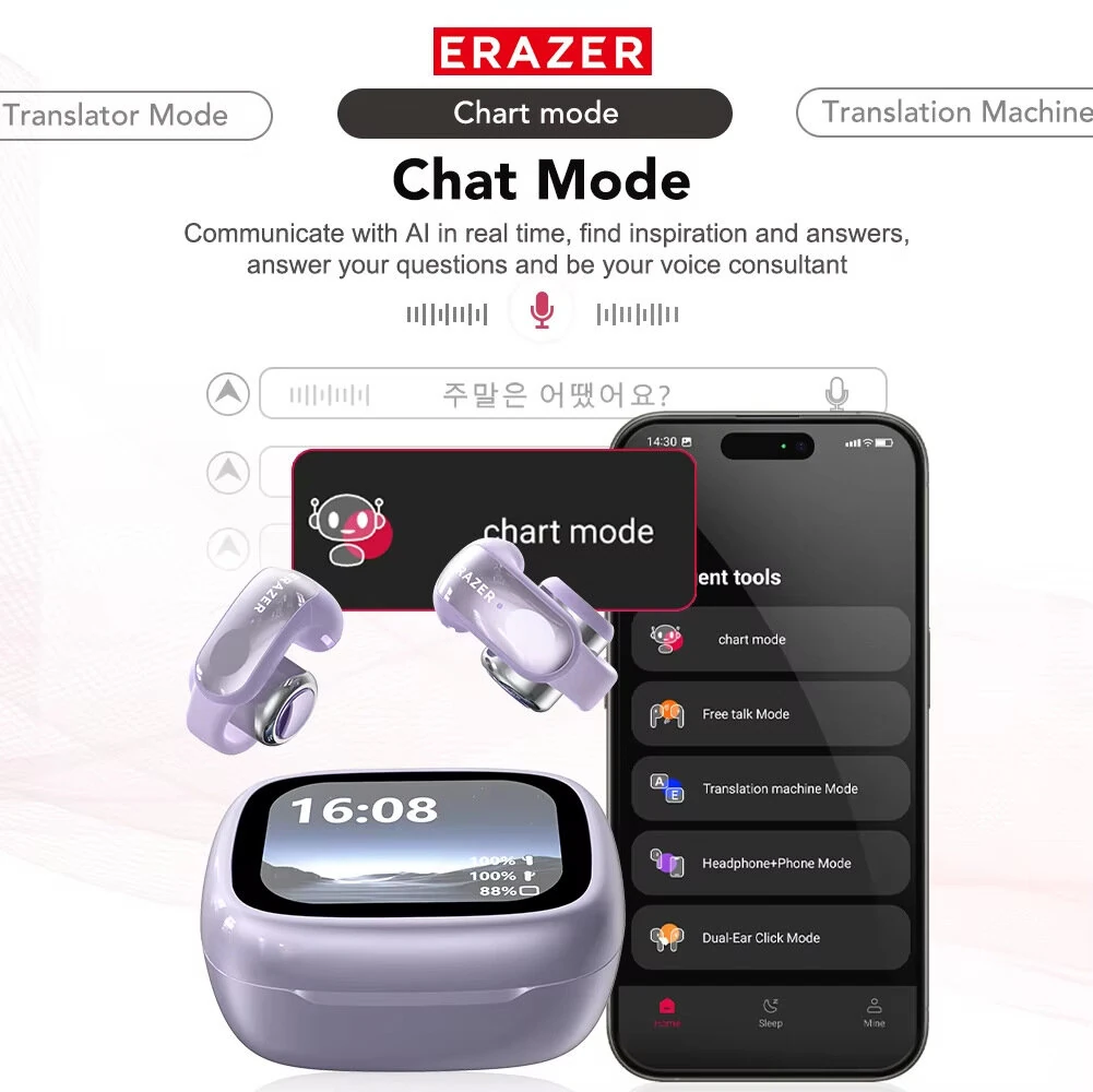 LENOVO ERAZER XF28 AI Translation Headset Wireless bluetooth 6.0 Earphone LCD Full-Color Smart Display 12mm Speakers 135 Languages Open-ear Sports Headphones — view 3