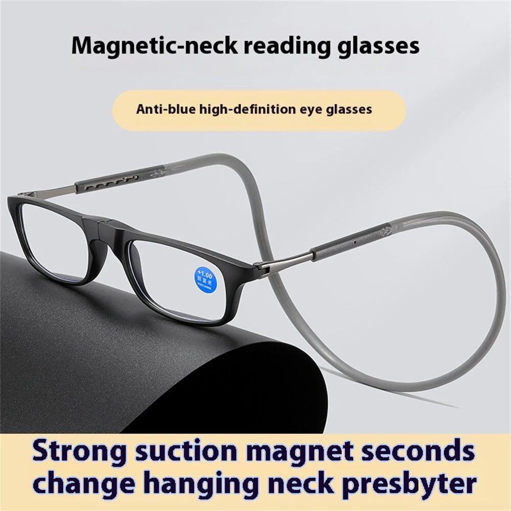 Lightweight Portable Soft Tape Hanging Neck Magnetic Reading Glasses Comfortable HD Anti-blue Light Presbyopia Glasses — view 4