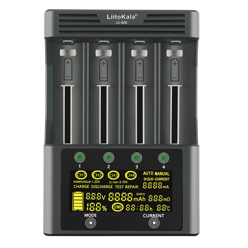 LiitoKala Lii-600 LCD Display Battery Charger For Li-ion 3.7V and NiMH 1.2V Battery Suitable for 18650 26650 21700 26700 AA AAA 12V5A Battery Smart Charger — LiitoKala