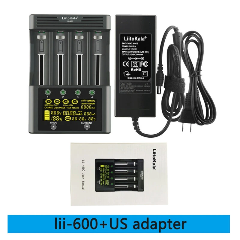 LiitoKala Lii-600 LCD Display Battery Charger For Li-ion 3.7V and NiMH 1.2V Battery Suitable for 18650 26650 21700 26700 AA AAA 12V5A  Battery Smart Charger — view 10