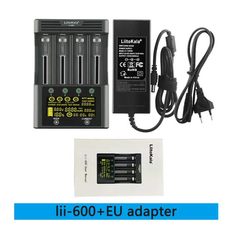 LiitoKala Lii-600 LCD Display Battery Charger For Li-ion 3.7V and NiMH 1.2V Battery Suitable for 18650 26650 21700 26700 AA AAA 12V5A  Battery Smart Charger — view 11
