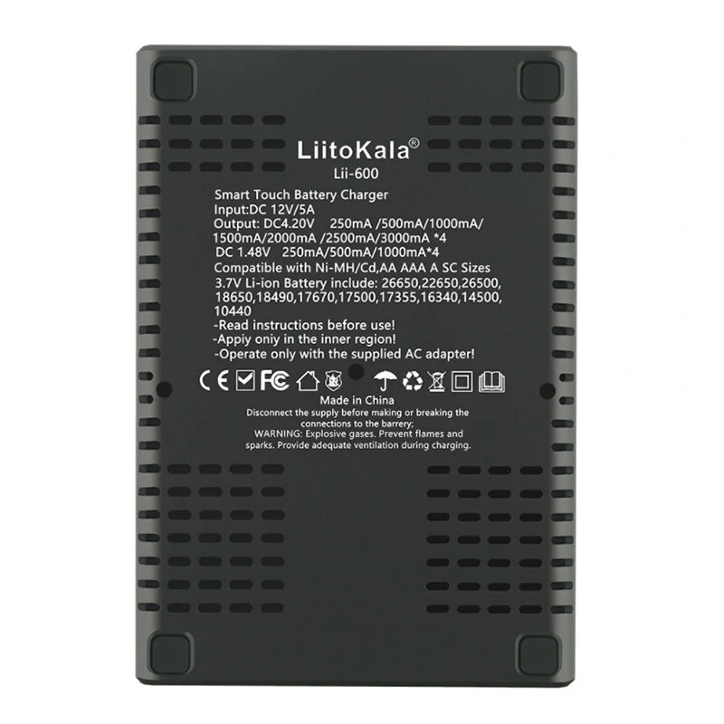 LiitoKala Lii-600 LCD Display Battery Charger For Li-ion 3.7V and NiMH 1.2V Battery Suitable for 18650 26650 21700 26700 AA AAA 12V5A  Battery Smart Charger — view 4