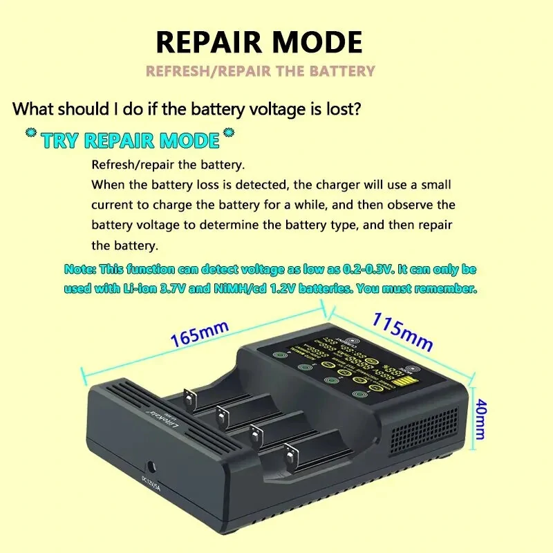 LiitoKala Lii-600 LCD Display Battery Charger For Li-ion 3.7V and NiMH 1.2V Battery Suitable for 18650 26650 21700 26700 AA AAA 12V5A  Battery Smart Charger — view 9