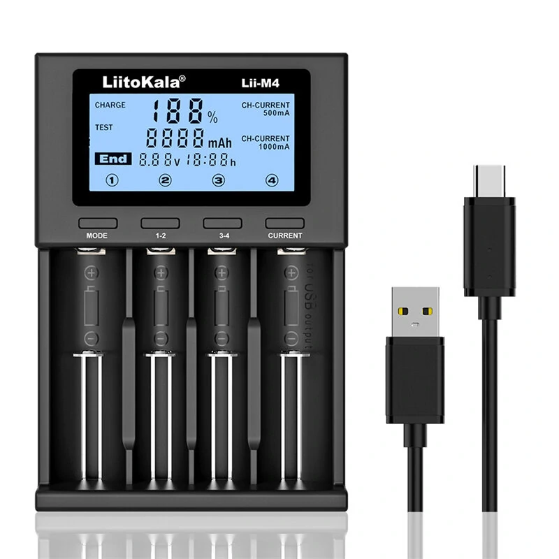 LiitoKala Lii-M4  4slot 5V 2A 18650 Charger LCD Display Universal Smart Charger Test Capacity 26650 18650 21700 AA AAA Battery Charger — view 2