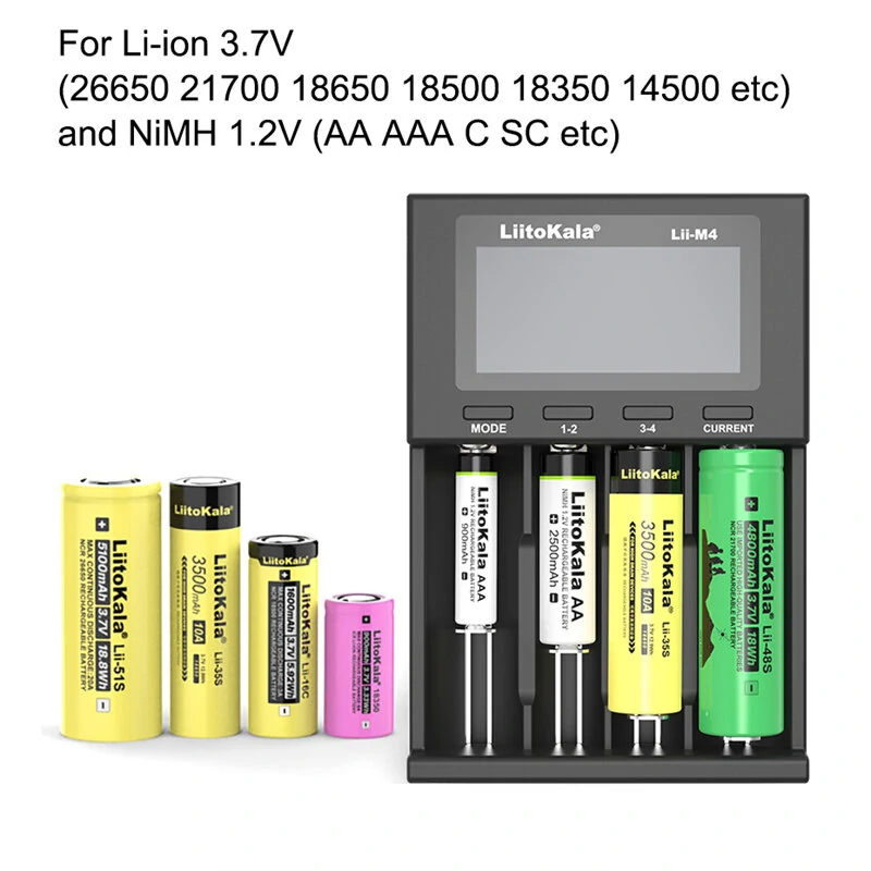 LiitoKala Lii-M4  4slot 5V 2A 18650 Charger LCD Display Universal Smart Charger Test Capacity 26650 18650 21700 AA AAA Battery Charger — view 3