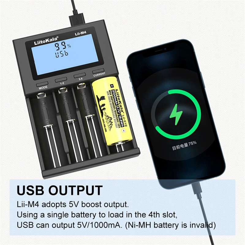 LiitoKala Lii-M4  4slot 5V 2A 18650 Charger LCD Display Universal Smart Charger Test Capacity 26650 18650 21700 AA AAA Battery Charger — view 4