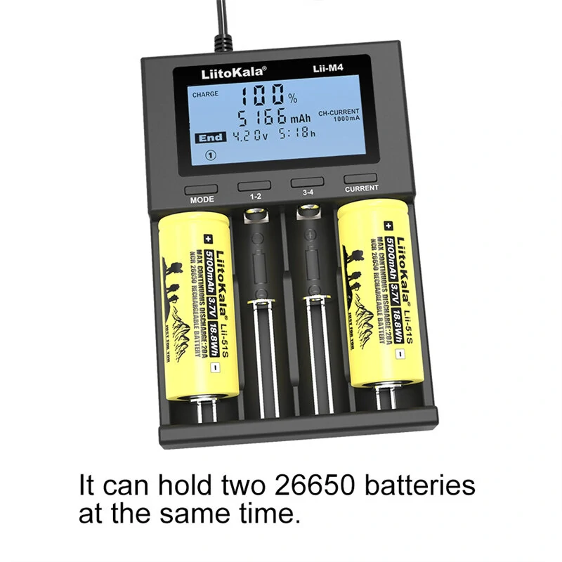 LiitoKala Lii-M4  4slot 5V 2A 18650 Charger LCD Display Universal Smart Charger Test Capacity 26650 18650 21700 AA AAA Battery Charger — view 6