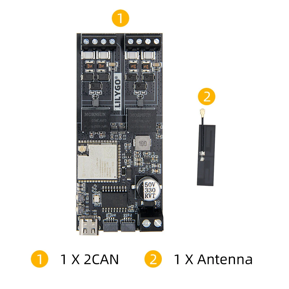 LILYGO T-2CAN ESP32-S3 WiFi Bluetooth Development Board 16MB Flash 8MB PSRAM Stand-Alone CAN Controller QWIIC Interface Compatible IoT Automotive Solution Wireless Module — view 6