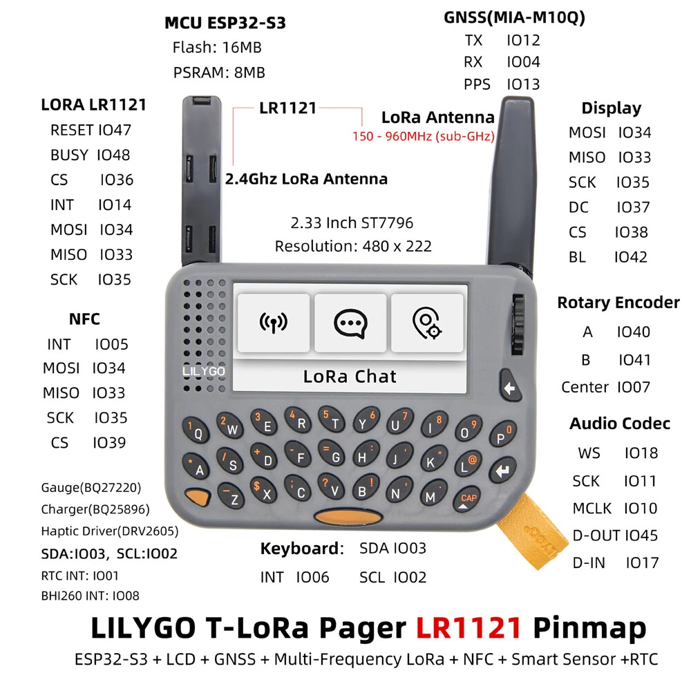 LILYGO T-Lora Pager Meshtastic/Meshcore Programmable Handheld IoT LoRa ESP32-S3 Wireless Development Board Kit with LoRa/GPS/NFC/RTC — view 9