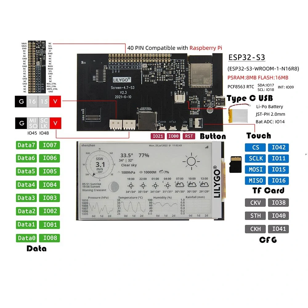 LILYGO T5 4.7 Inch E-paper V2.3 ESP32-S3 Display Screen Module Board Support TF Card Compatible Raspberry Pi — view 5