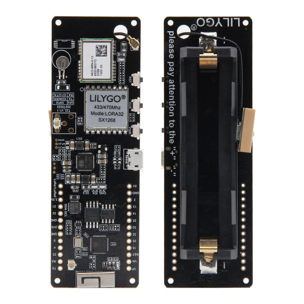 LILYGO® T-Beam NEOM8N IPEX ESP32 LORA WiFi Wireless Bluetooth Module 18650 Battery Holder — LILYGO