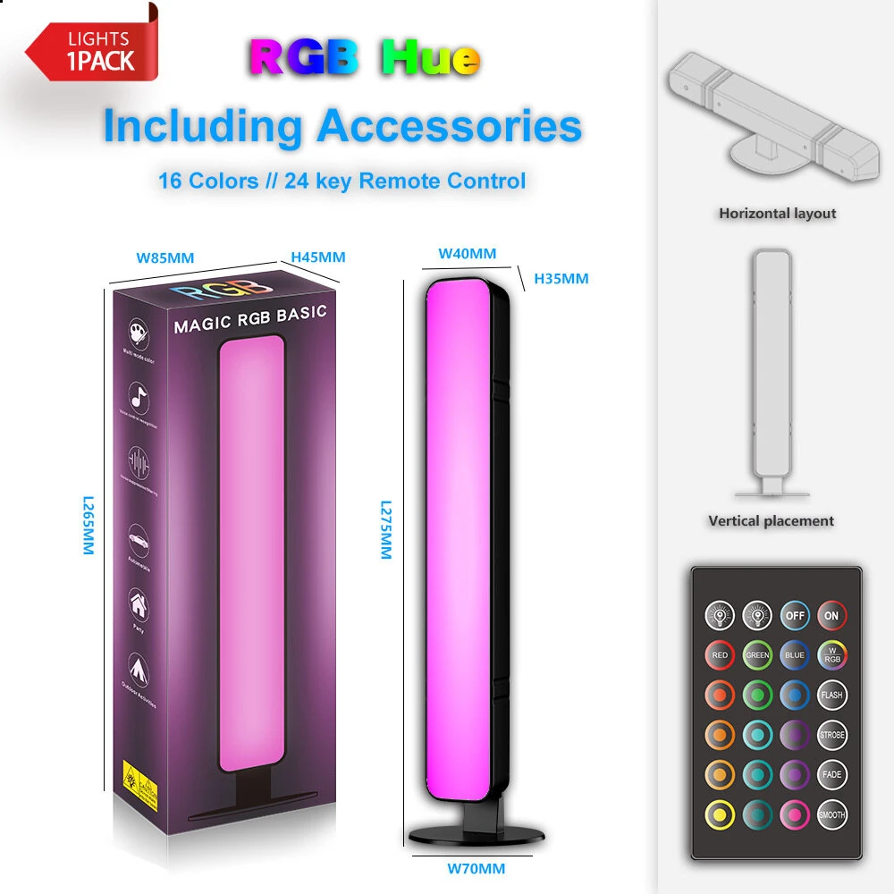 LIXINCORDA RGB Light Bar Rhythm Pickup Atmosphere Desktop Lamp Remote Control for Gaming Computer Room Bedroom — view 7