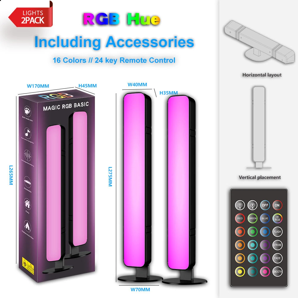 LIXINCORDA RGB Light Bar Rhythm Pickup Atmosphere Desktop Lamp Remote Control for Gaming Computer Room Bedroom — view 8