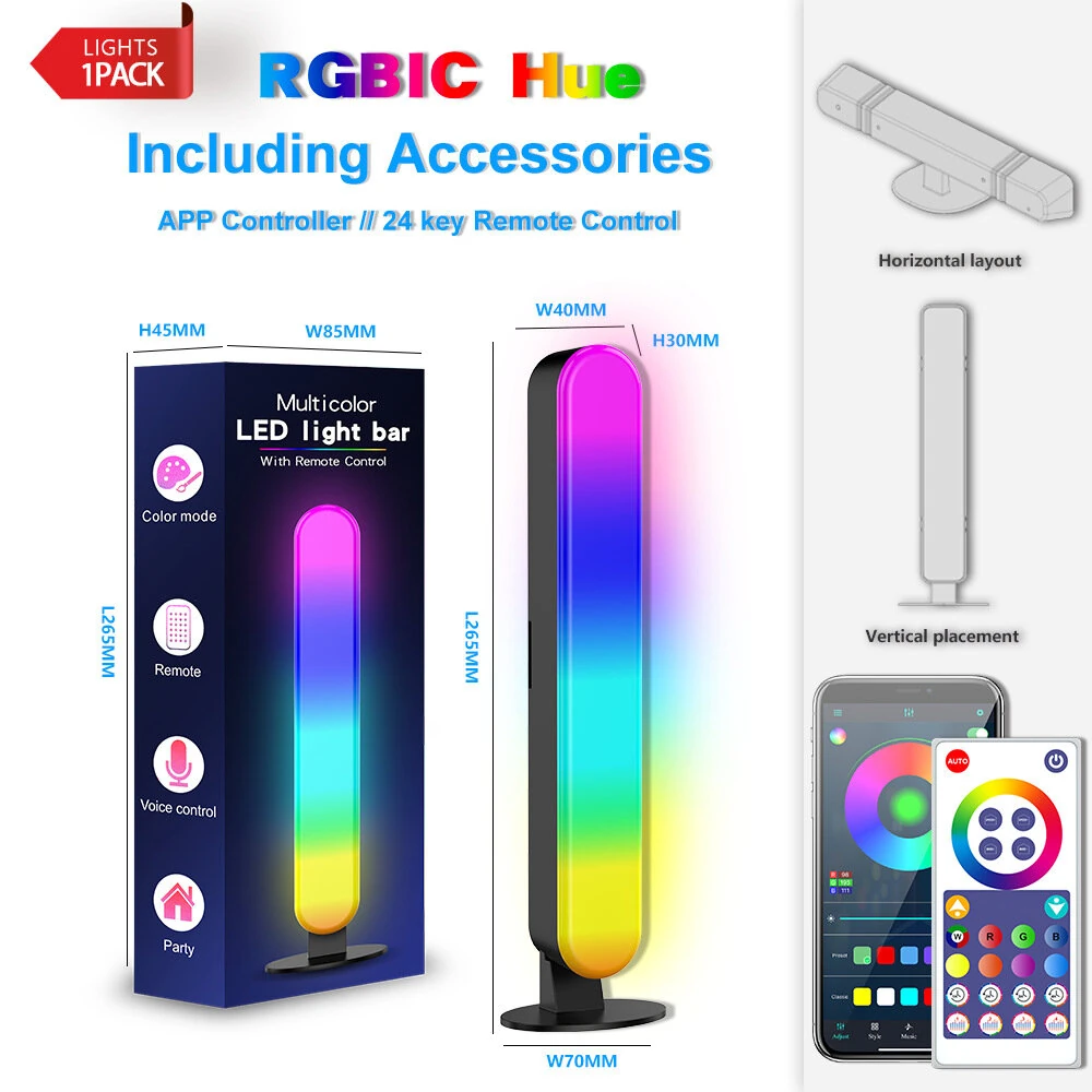 LIXINCORDA RGB Light Bar Rhythm Pickup Atmosphere Desktop Lamp Remote Control for Gaming Computer Room Bedroom — view 9