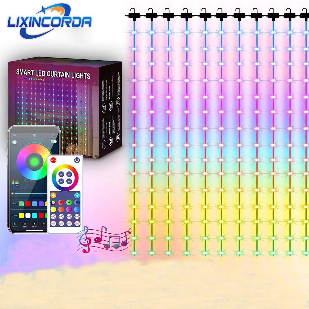 LIXINCORDA Smart RGB LED Curtain Light Strings Bluetooth APP Control Remote Control IP68 Waterproof Holidays Wedding Decorations — LIXINCORDA