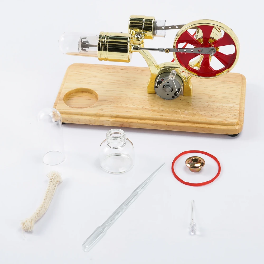 LL-009 Hot Air Stirling Engine Kit Model Electricity Generator Physical Generator Model with LED Light Flywheel Design Science Experiment Learning Education Toys — view 7