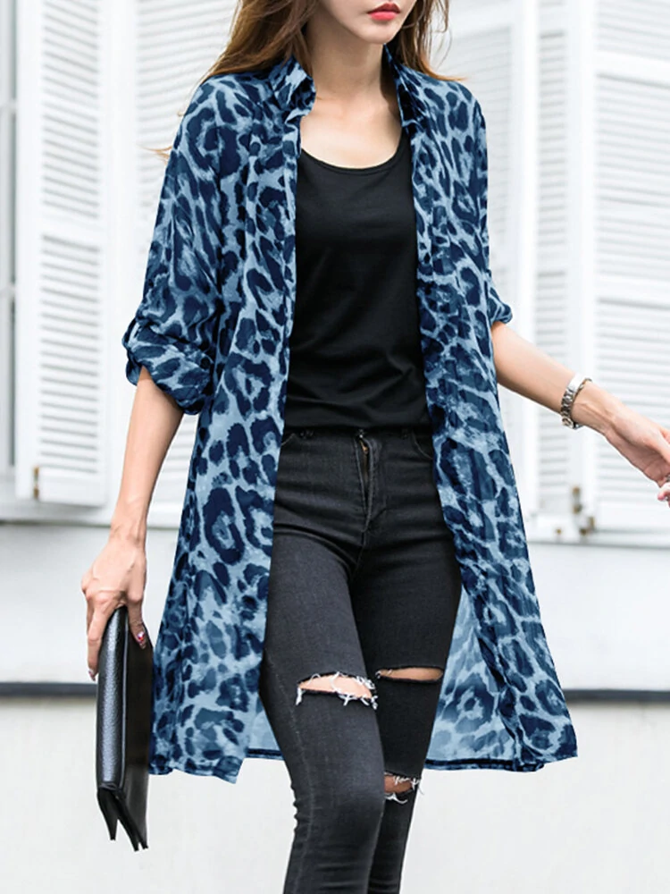 Long Sleeve Thin Light Chiffon Leopard Leisure Cardigan For Women — view 9