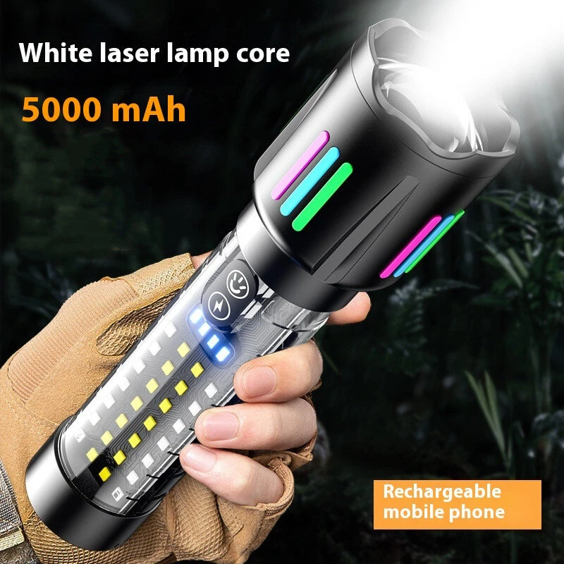 Longe Range Telescopic Zoom Whtie Spotlight LED Flashlight with Bright COB Floodlight Type-C Charging Emergency Tactical Handheld Light Multi Functional Outdoor Hiking Camping — view 3