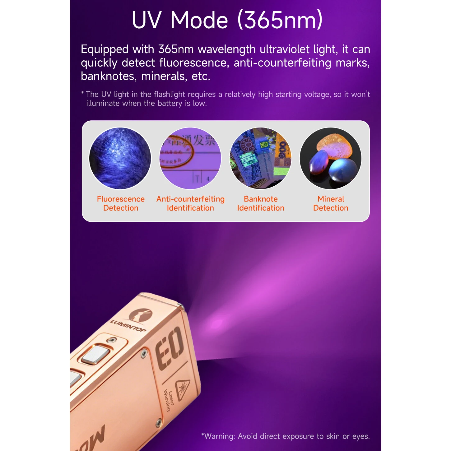 Lumintop Moonbox 3.0 Multi-Functional EDC Flashlight 1200LM White LED with Red Green Beam, 365nm UV RGB Side Light and Magnetic Design Copper Material USB-C Rechargeable Handheld Torch for Camping Outdoor Emergency — view 4