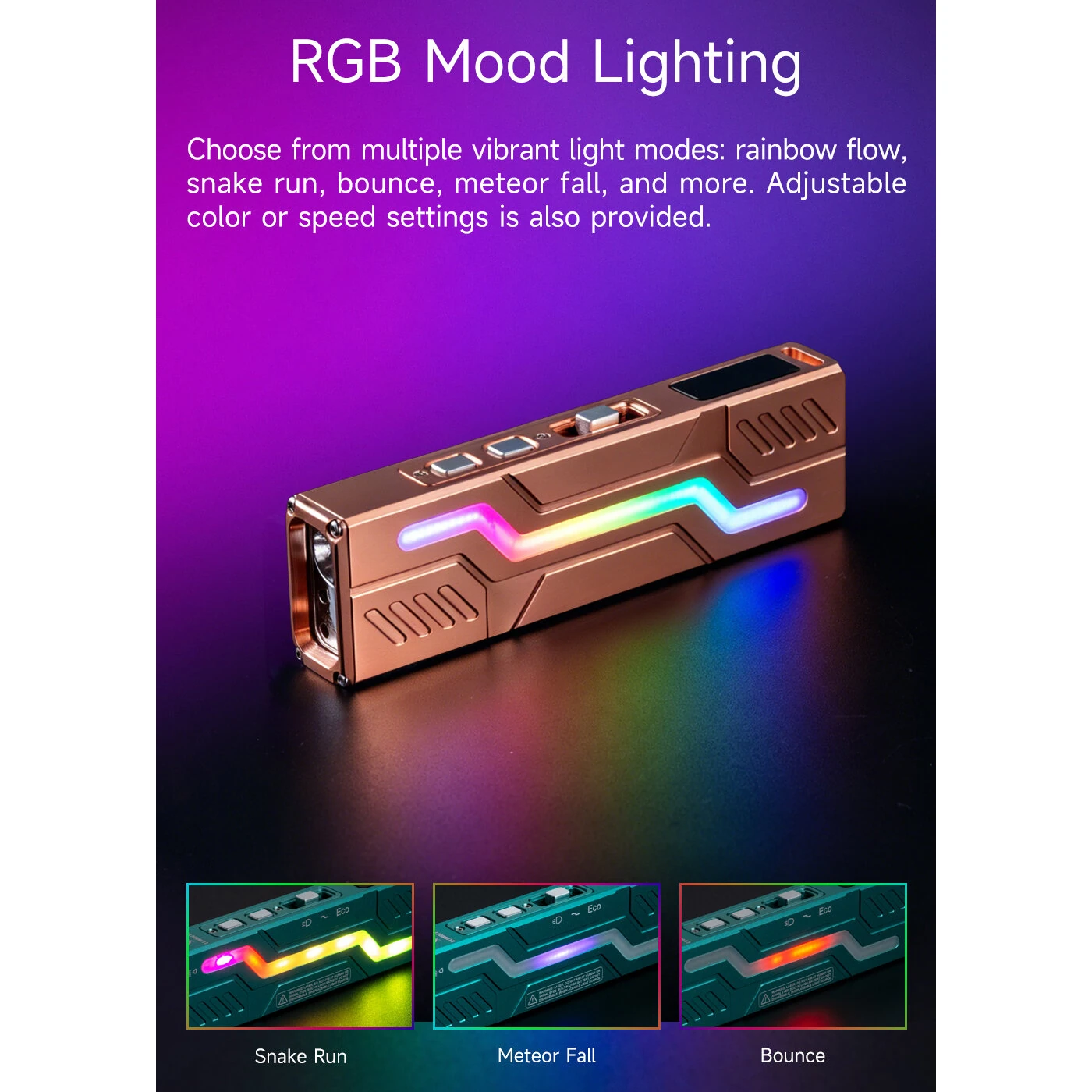 Lumintop Moonbox 3.0 Multi-Functional EDC Flashlight 1200LM White LED with Red Green Beam, 365nm UV RGB Side Light and Magnetic Design Copper Material USB-C Rechargeable Handheld Torch for Camping Outdoor Emergency — view 5