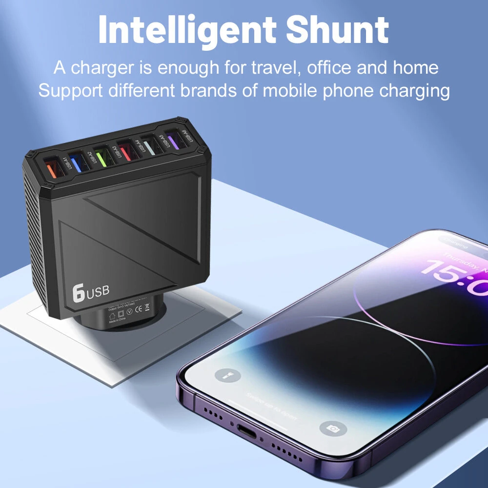 LYK-885 15W 3.1A 6-Port USB Charger 6USB-A Fast Charging Wall Charger Adapter EU Plug US Plug for iPhone 16 15 14 13 12 for Huawei Mate XT for Xiaomi 15pro for Samsung Galaxy Z Flip6 — view 6