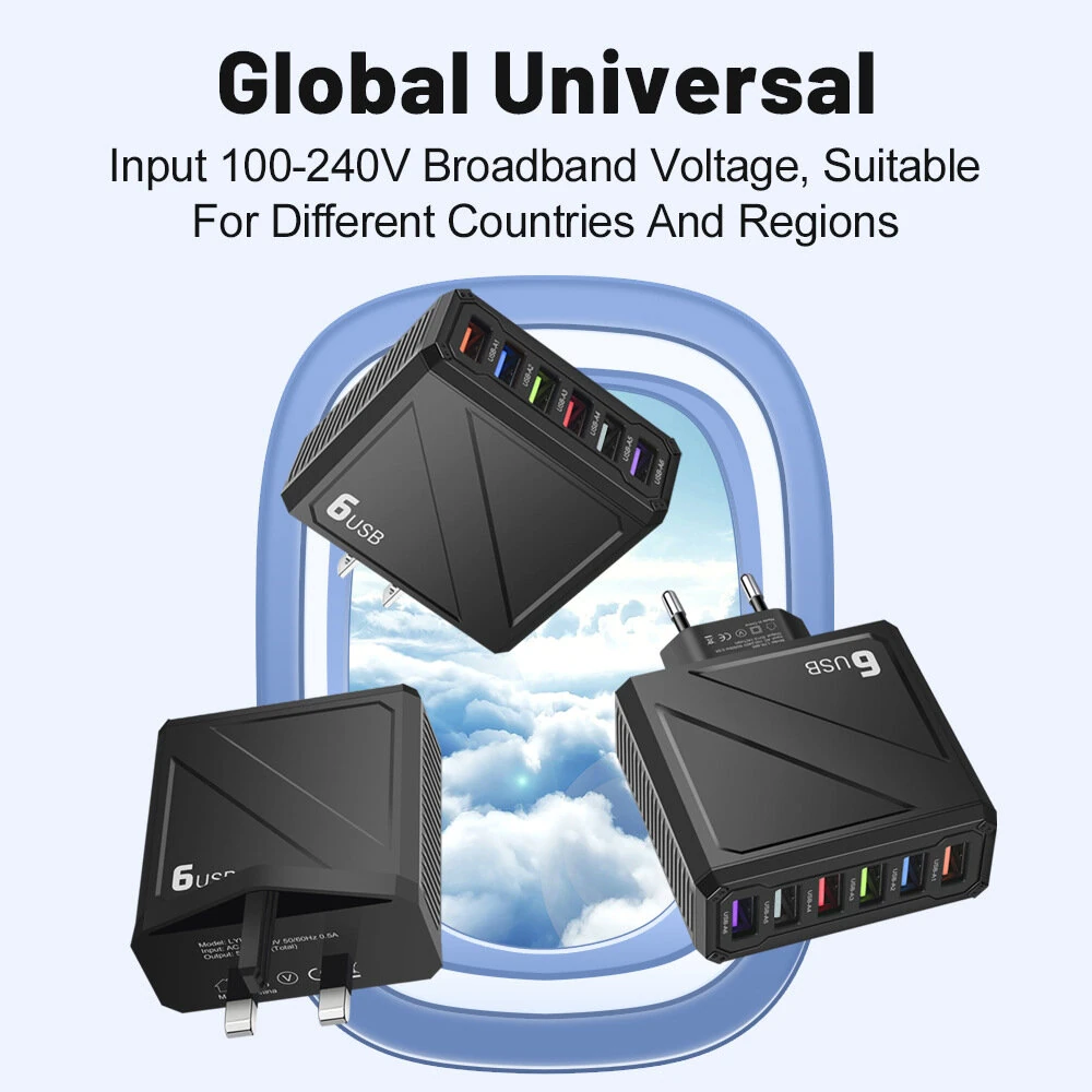 LYK-885 15W 3.1A 6-Port USB Charger 6USB-A Fast Charging Wall Charger Adapter EU Plug US Plug for iPhone 16 15 14 13 12 for Huawei Mate XT for Xiaomi 15pro for Samsung Galaxy Z Flip6 — view 7