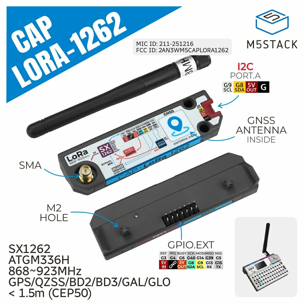 M5Stack Cardputer Adv + Cap LoRa 1262 ESP32-S3 Programmable Computer 56 Key Keyboard 1.14 Inch LCD Display GPS Antenna 868-923MHz GNSS Positioning IoT Communication — view 5