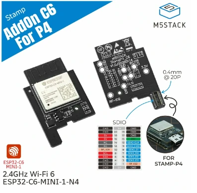 M5Stack Stamp-AddOn C6 for P4 Module Wi-Fi Expansion Module ESP32-C6-MINI-1-N4 4MB Flash 2.4GHz Wi-Fi 6 SDIO Interface For Stamp-P4 — view 3
