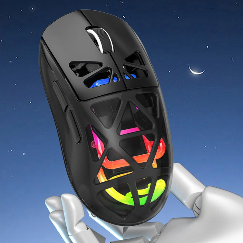 M7 Tri-mode Hollow Gaming Mouse with RGB Light 800-3600DPI 500mAh Type-C Rechargeable Wireless E-sports Punk Gamer Mice 95g Lightweight PC Office Computer Mouse — view 4