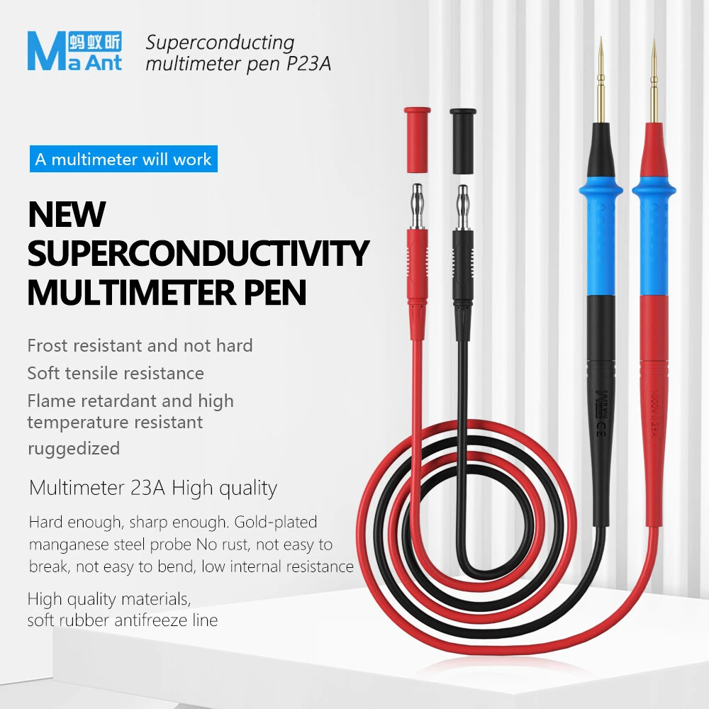 MA ANT P23A Multimeter Test Lead Set 1000V 23A 316 Stainless Steel Silicone Wire Detachable Tips — view 3