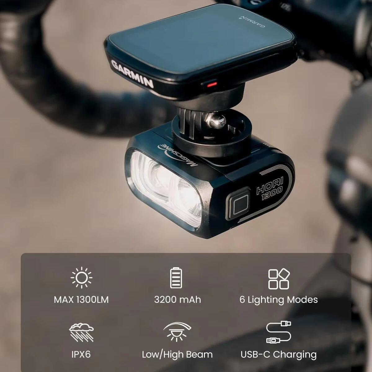 Magicshine HR 1300 Dual Mount Bike Light 1300 Lumen Cut-Off Beam USB-C Rechargeable Bicycle Headlight IPX6 Waterproof For Road Commuting — view 2