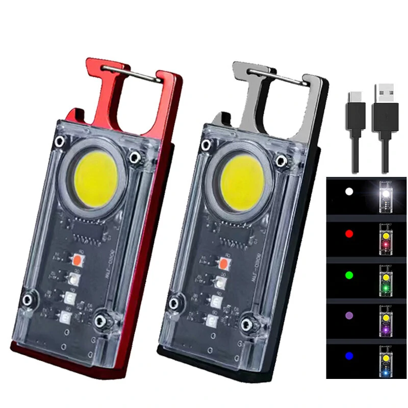 Magnetic COB LED Work Light Portable Keychain Flashlight UV Light Red/Blue Warning Green Light Keychain Light Mini Torch Light — view 11