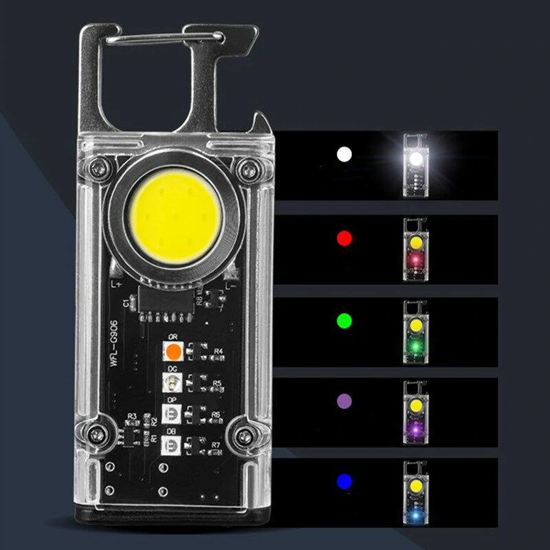 Magnetic COB LED Work Light Portable Keychain Flashlight UV Light Red/Blue Warning Green Light Keychain Light Mini Torch Light — view 5