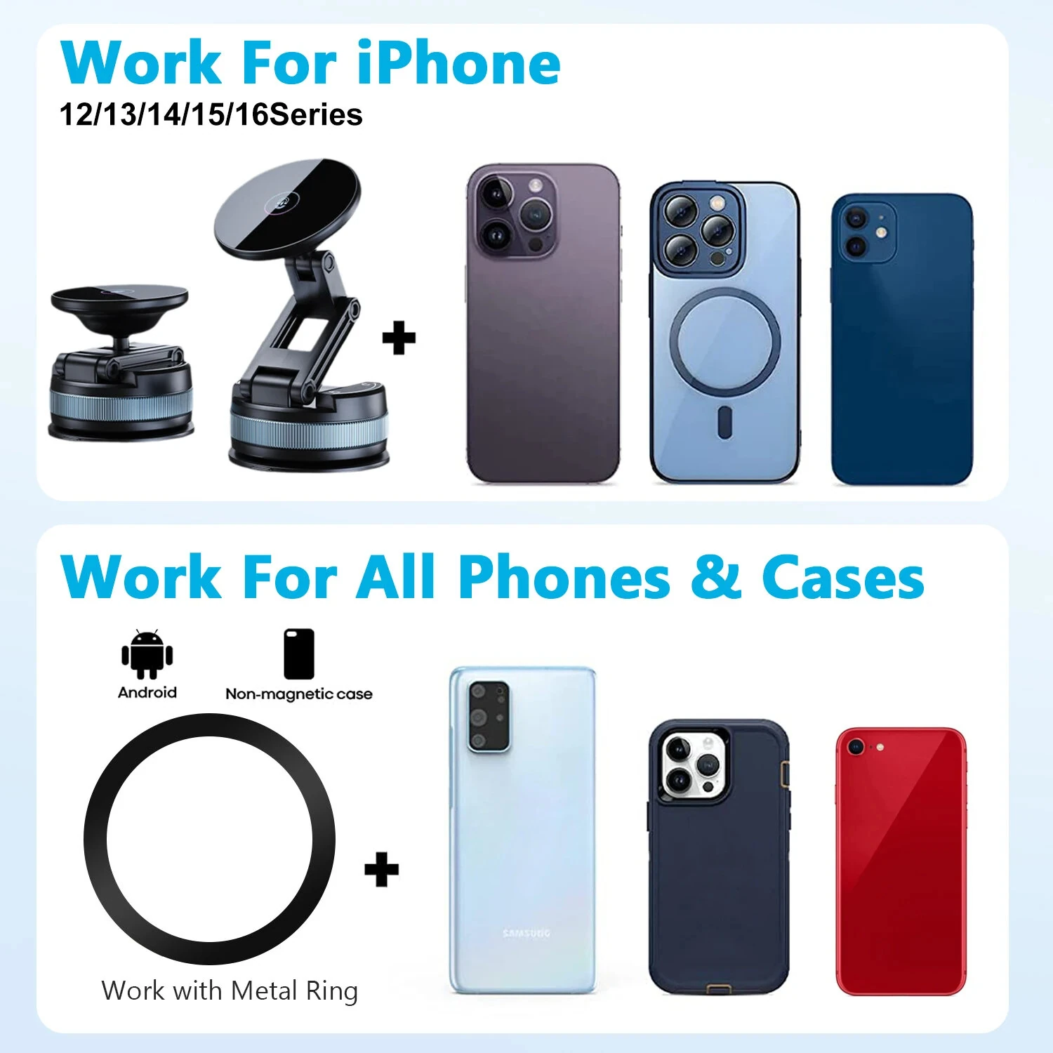 Magnetic Vacuum Suction Car Phone Holder Foldable & Extendable Mount for Windshield/Dashboard Universal Fit for All Smartphones — view 7