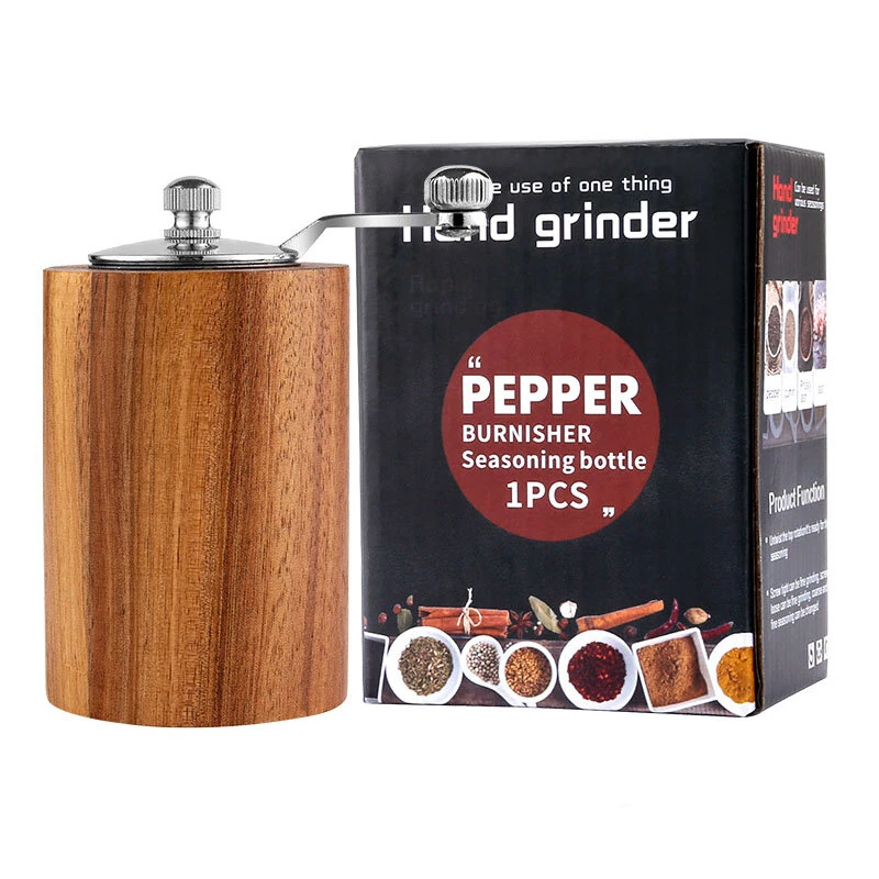 Manual Wooden Peppercorn Black Pepper Grinder Pepper Grinder Kitchen Manual Solid Wood Pepper Mill Household Sea Salt Pepper Grinding Bottle — Manual