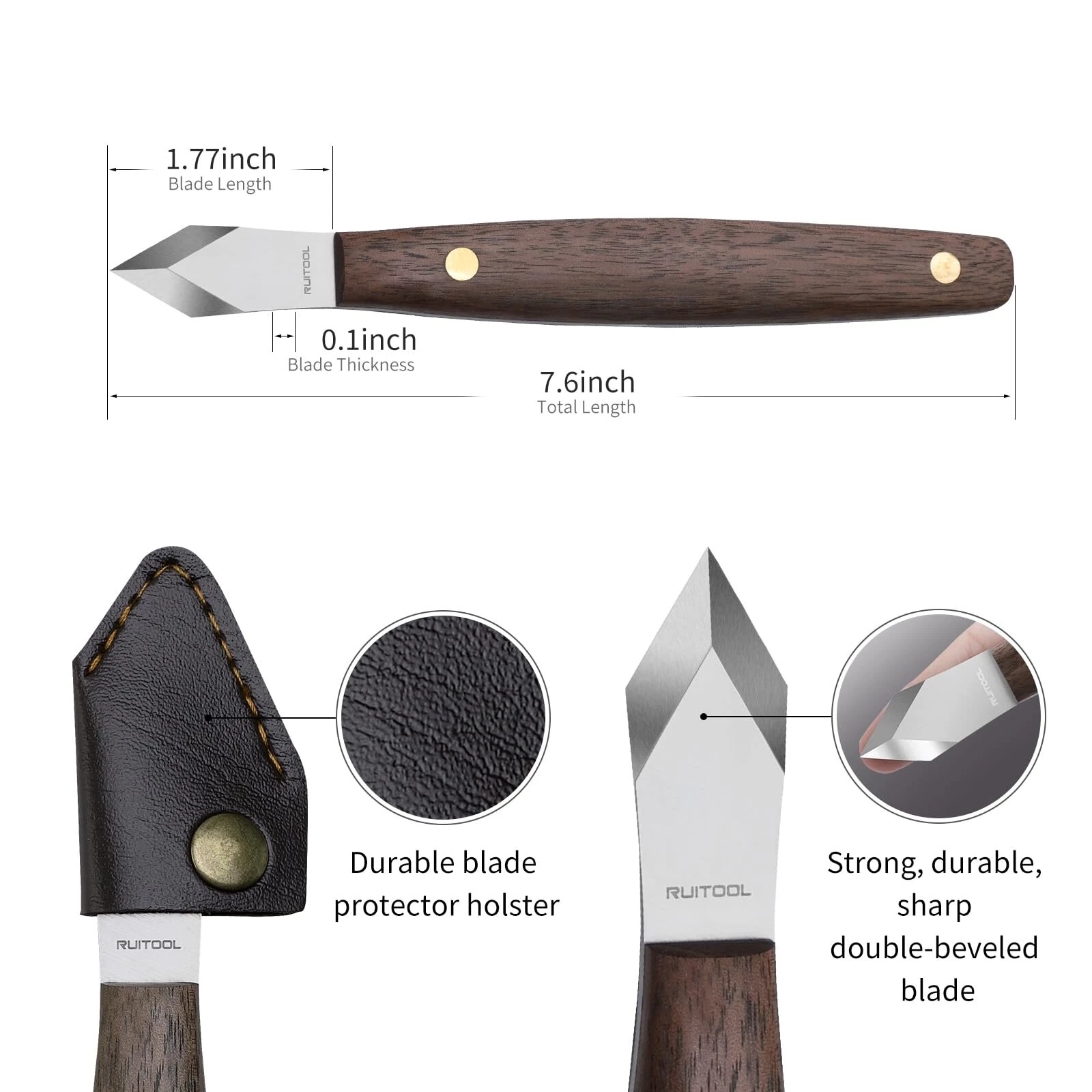 Marking Knife High Carbon Steel Woodworking Scribe 7.6 Inch Double Beveled Blade with Wooden Handle and Leather Sheath — view 3