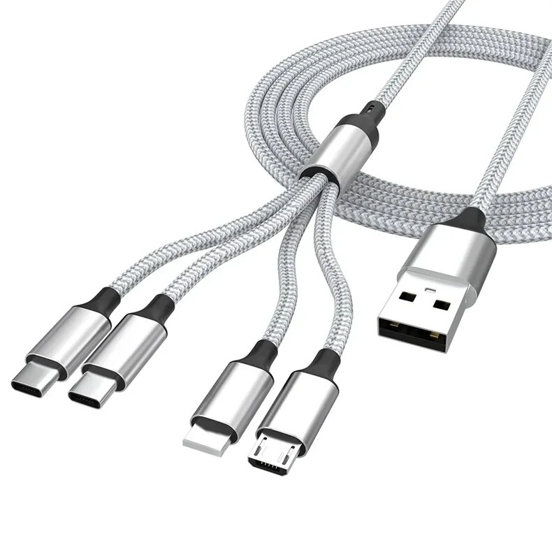 MC-S021 3A USB-A to iP/Micro/Type-C*2 Cable Fast Charging Tinned Copper Core Line 1.2M/1.8M Long for iPhone 16 16 Pro 15 14 13 Pro Max for Huawei Mate XT for Xiaomi 15pro for Samsung Galaxy Z Flip6